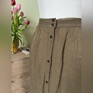 Khaki Green Boho High-Waist Elastic Button Down Modest Maxi Button Down Skirt M